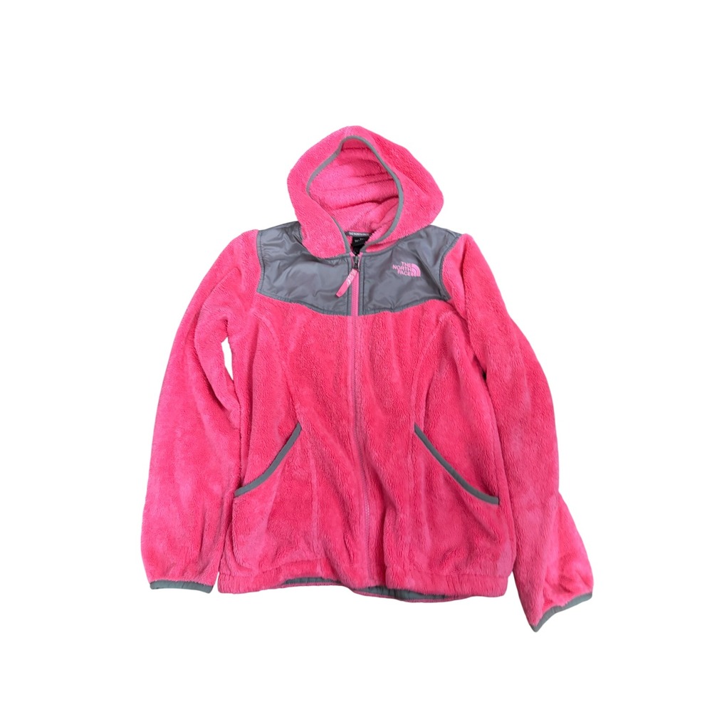 The North Face‎ Girls Pink Gray Oso Fleece Full Zip Hooded Jacket Size L 14/16